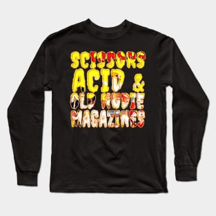 Scissors Acid & Old Nudie Magazines | Funky GOTH | LSD Circus Vintage Creep Typography Design By Tyler Tilley (tiger picasso) Long Sleeve T-Shirt